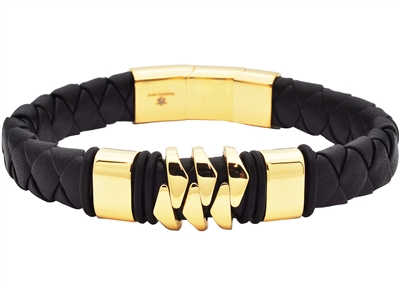 Mens Genuine Gold Plated Leather Bracelet