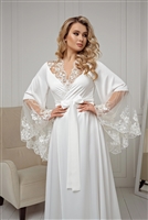 Long robe with lace neckline and White train