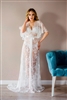 Lace robe with train and flared sleeves