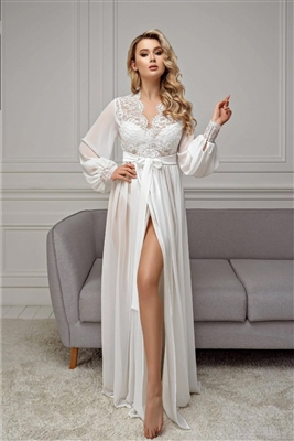Maxi bridal robe with lace Chiffon Bellissimo
