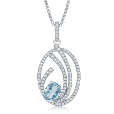 Sterling Silver Triple Open Oval 0.75ctw White Topaz with Round 1.4ctw Sky Blue Necklace