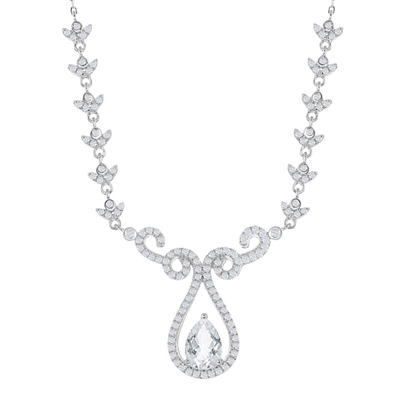 Sterling Silver 3.95 cttw White Topaz Designed Teardrop Bridal Necklace