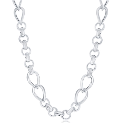 Sterling Silver Alternating Rolo & Twisted Oval Linked High Polished Necklace