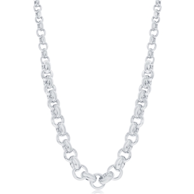 Sterling Silver Graduating High Polished Rolo-Link Necklace