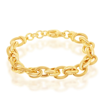 Sterling Silver W/14K Gold Overlay, Oval & Rope Design Bracelet