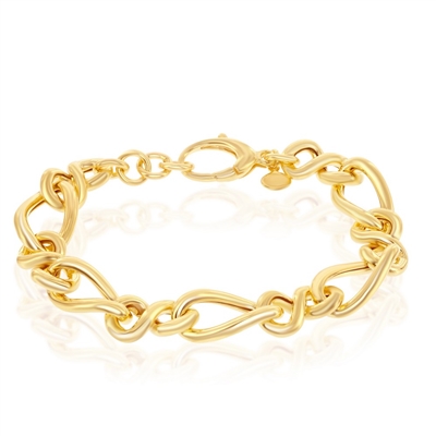 Sterling Silver W/14K Gold Overlay, Alternating Infinity & Twisted Bracelet