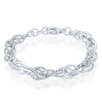 Sterling Silver Alternating Polished & Diamond-Cut Oval Linked Bracelet