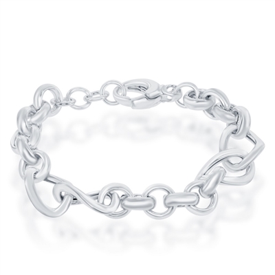 Sterling Silver Alternating Rolo & Twisted Oval Linked High Polished Bracelet
