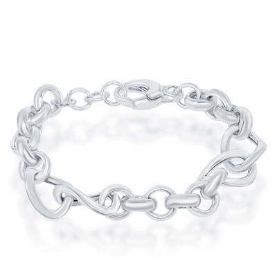 Sterling Silver Alternating Rolo & Twisted Oval Linked High Polished Bracelet