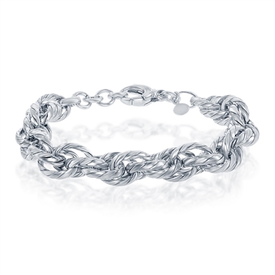 Sterling Silver Stripped Multi-Oval Linked Bracelet