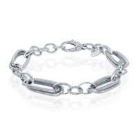 Sterling Silver Rope Design Oval and Round Linked Bracelet