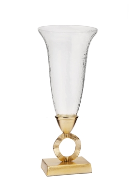 7.5"D Hammered Glass Vase with Gold Brass Loop Stem