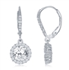 Sterling Silver Large CZ surrounded by Smaller CZs Dangling Earrings