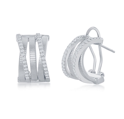 Sterling Silver Designer Earrings, Set with CZ, Bonded with Platinium, MADE IN ITALY