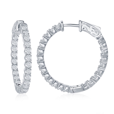 Sterling Silver 3x30mm Inside-Outside CZ Hoop Earrings