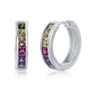 Sterling Silver Channel-Set Rainbow CZ Small Hoop Earrings