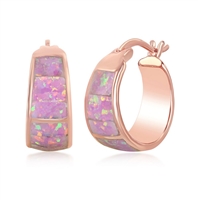 Sterling Silver Rose Gold Plated Pink Opal Wide Squares Small Hoop Earrings