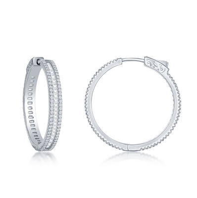 Sterling Silver Baguette CZ 30mm Hoop Earrings