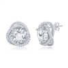 Sterling Silver 12mm Round CZ Flower Design Earrings