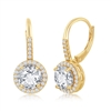 Sterling Silver Round CZ Halo Earrings - Gold Plated