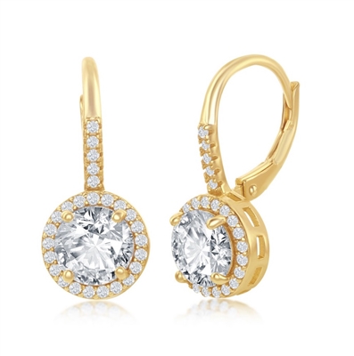 Sterling Silver Round CZ Halo Earrings - Gold Plated