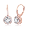 Sterling Silver Round CZ Halo Earrings - Rose Gold Plated