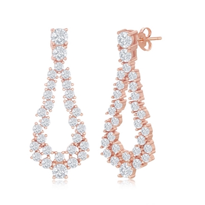 Sterling Silver Open Pearshaped CZ Statement Earrings - Rose Gold Plated