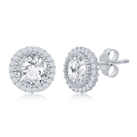 Sterling Silver 10mm Round CZ with Halo Stud Earrings