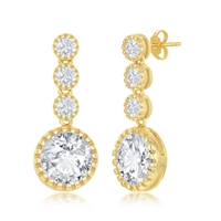 Sterling Silver Round CZ Dangling Earrings - Gold Plated