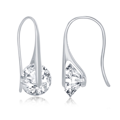 Sterling Silver Spinning Round CZ Frenchwire Earrings