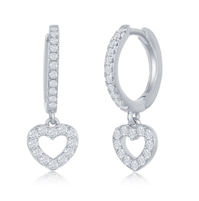 Sterling Silver Small Huggie Hoop CZ Heart Earrings