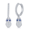 Sterling Silver Small Huggie Hoop CZ Owl Earrings