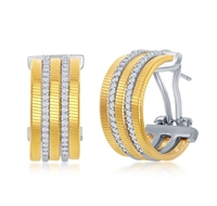 Sterling Silver Designer Earrings, Set with CZ, Bonded with 14K Gold, MADE IN ITALY