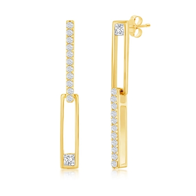 Sterling Silver Asymmetric Paperclip CZ Earrings - Gold plated