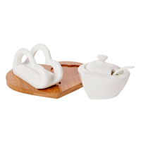 Debora Carlucci White Porcelain Napkin And Sugar Holder Set On Bamboo Base