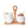 Debora Carlucci White Porcelain Sugar and Creamer Set with Bamboo Tray