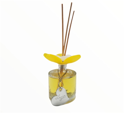 Debora Carlucci Round Reed Diffuser Sweet Argan Scent Bottle w/ Vibrant Flower Top 3.5oz