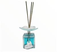 Debora Carlucci Square Reed Diffuser Bottle w Aqua Blue Scent and Vibrant Flower Top 3.5 oz.