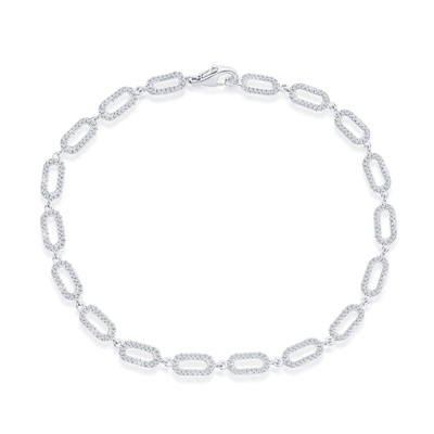 Sterling Silver, Open Rectangle Diamond Bracelet - (340 Stones)