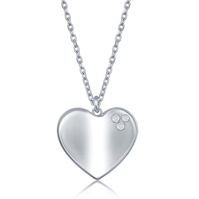 Sterling Silver 0.024cttw Diamond High Polished Heart Necklace