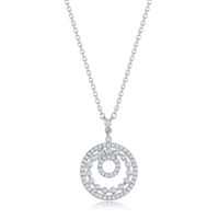 Sterling Silver, Open Circles Diamond Necklace - (68 Stones)