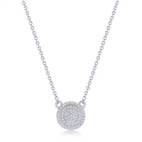 Sterling Silver, Round Halo Diamond Necklace - (59 Stones)