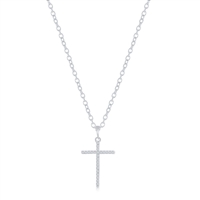 Sterling Silver, Diamond Cross Necklace - (24 Stones)