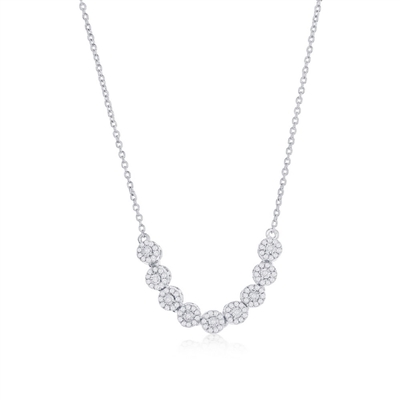 Sterling Silver Round Halo Diamond Necklace - (99 Stones)