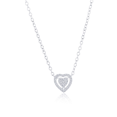 Sterling Silver Halo Heart Diamond Necklace - (35 Stones)