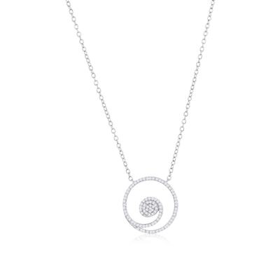 Sterling Silver Circle Wave Diamond Necklace - (93 Stones)