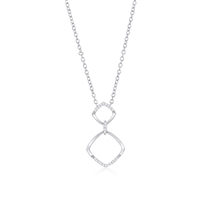 Sterling Silver Double Sqaure Diamond Necklace - (24 Stones)