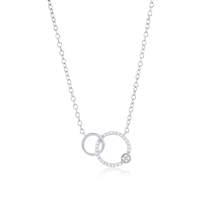 Sterling Silver Double Circle Diamond Necklace - (27 Stones)