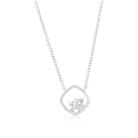 Sterling Silver, Multi-Shaped Diamond Square Necklace - (24 Stones)