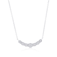 Sterling Silver Round Curved Bar Diamond Necklace - (50 Stones)